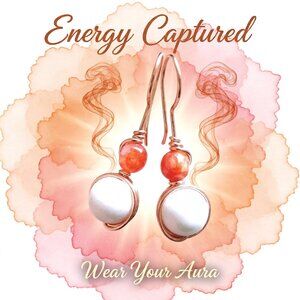 Uniquely Handmade Earrings: Lively Glowing Orange & Creamy White Stone w. Copper